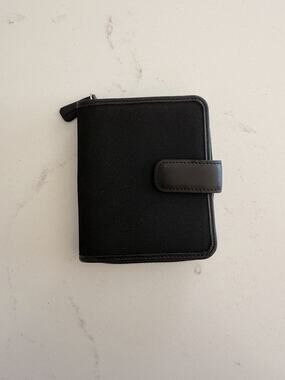 Tardini Black Leather And Canvas Zip Wallet Unisex